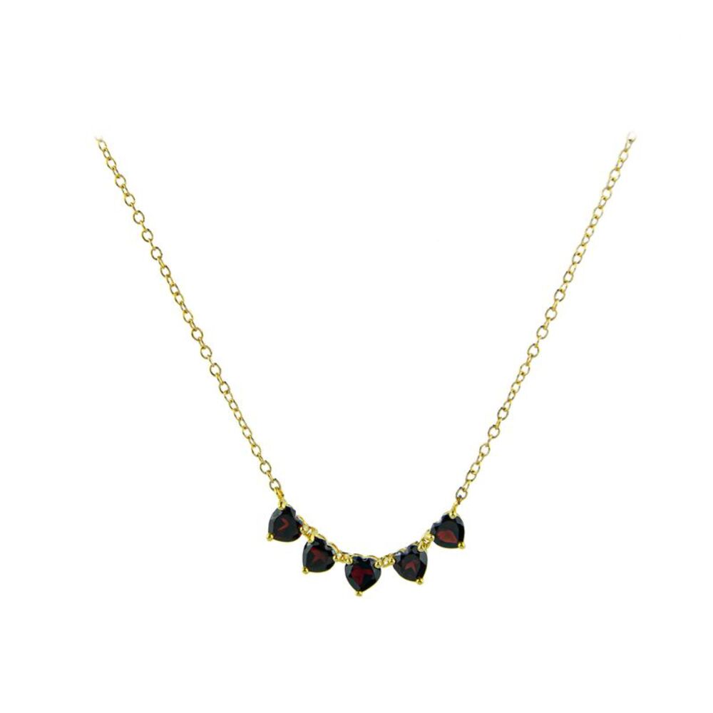 Gold Coast 14K Gold Plated Simulated Garnet Five Heart Necklace